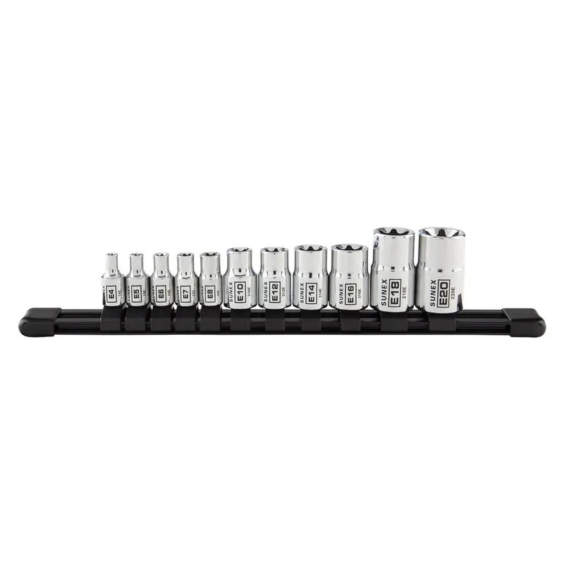 1/4", 3/8" And 1/2" Drive 11 Piece Chrome Inverted Star Socket Rail Set Sun912311e Sunex 1