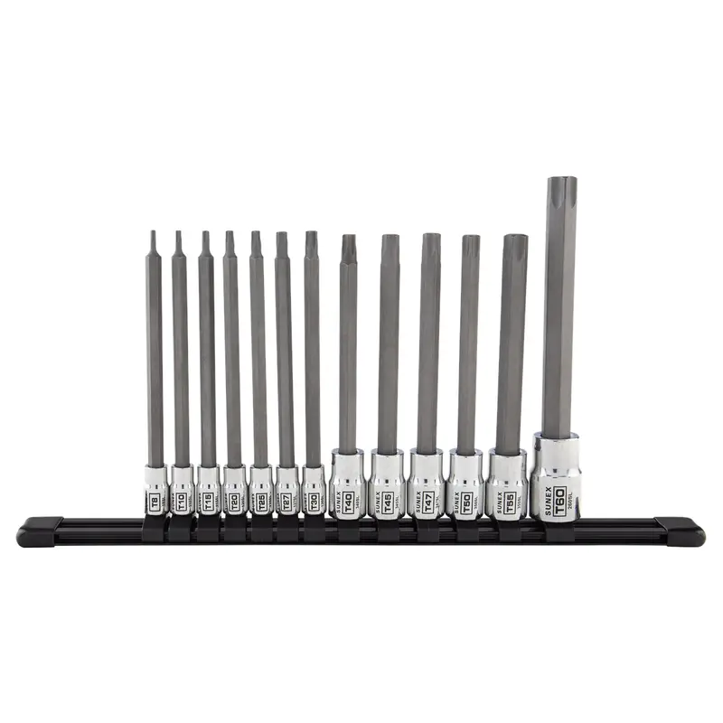 1/4", 3/8" And 1/2" Drive 13 Piece Chrome Long Star Bit Socket Rail Set Sun912313sl Sunex 1