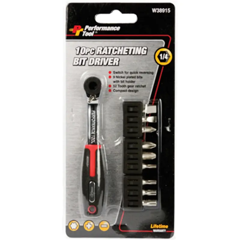 10 Pc Ratcheting Bit Driver Wlmw38915 Wilmar Corp. / Performance Tool 1