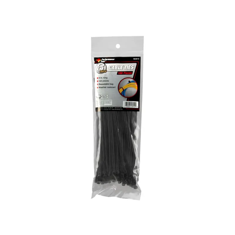 100Pc 8 Cable Ties, Black Wlmw2910 Wilmar Corp. / Performance Tool 1