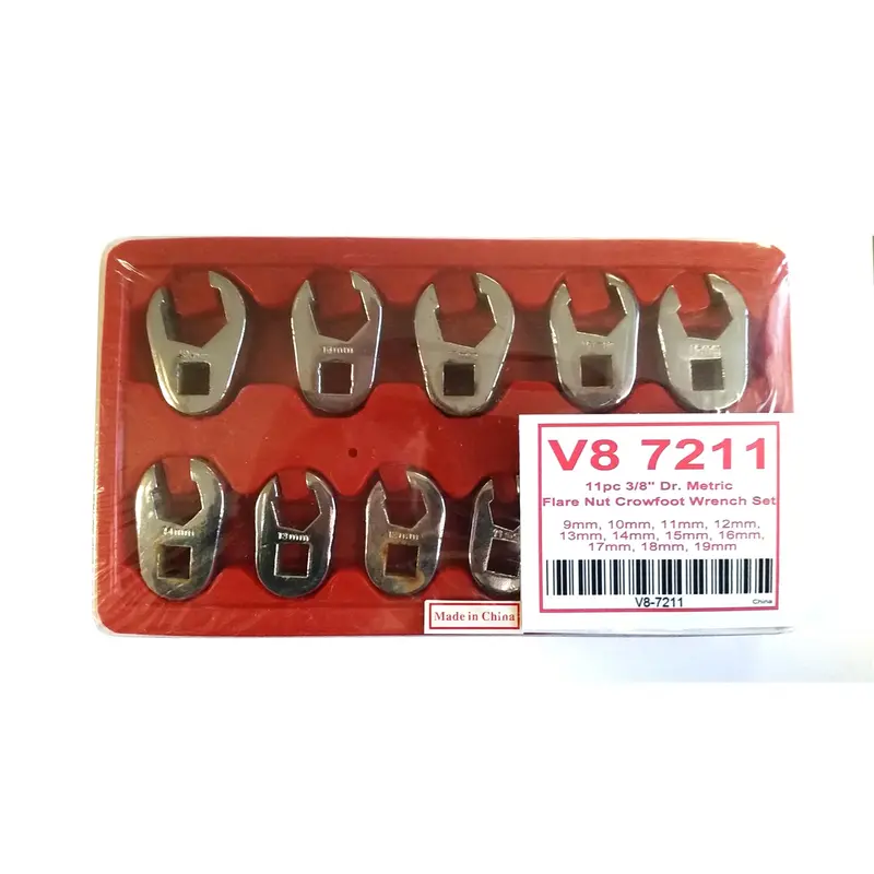 11 Piece 3/8" Drive Metric Flare Nut Crowfoot Wrench Set V8t7211 V-8 Tools 1