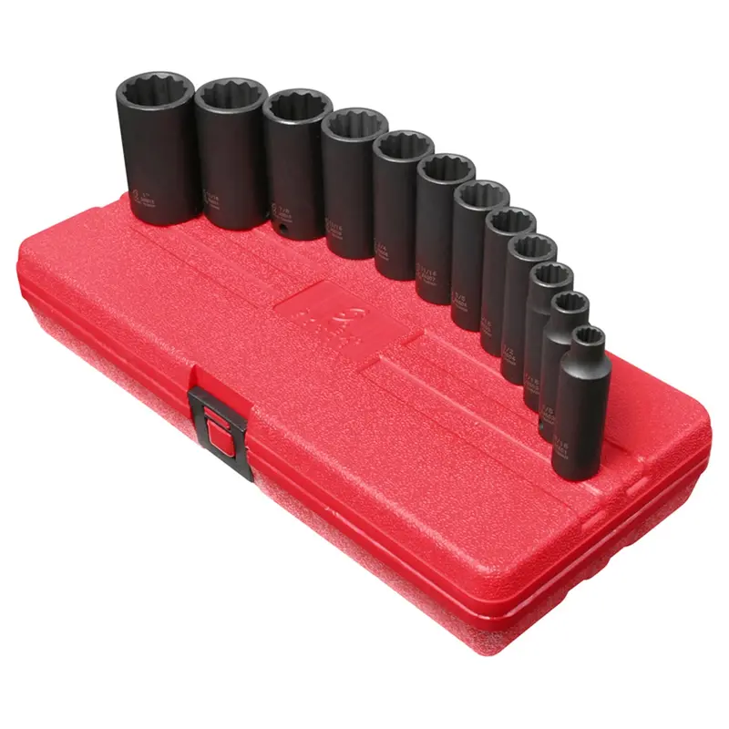 12 Pc. 3/8" Drive 12-Point Sae Deep Impact Socket Set Sun3680 Sunex 1