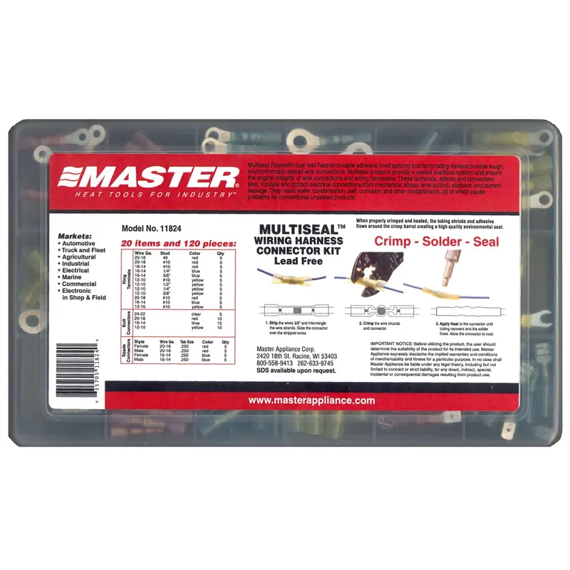135Pc Crimp, Solder & Seal Connector Kit Mas11824 Master Appliance 1