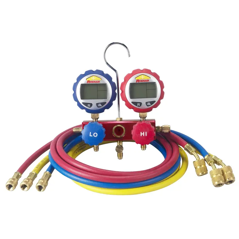 2-Way Manifold With Digital Gauges And 60" Enviro-Guard Hoses Rob43186 Robinair 1
