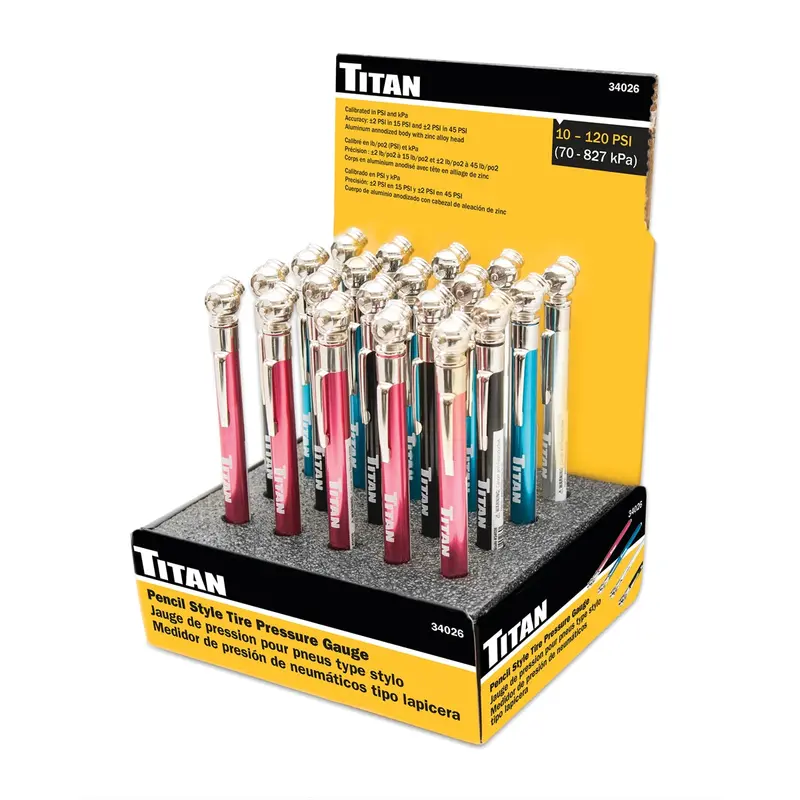 20-Piece Pencil Tire Gauge 10-120 Psi, Counter Display Tit34026-20 Titan 1