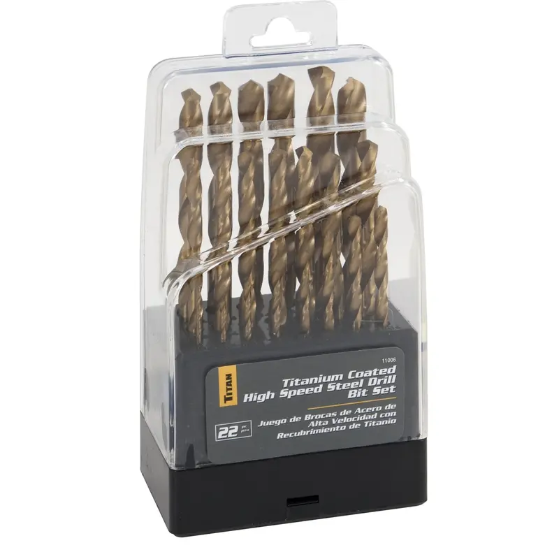 22 Piece Titanium-Coated High Speed Steel Drill Bit Set Tit11006 Titan 1