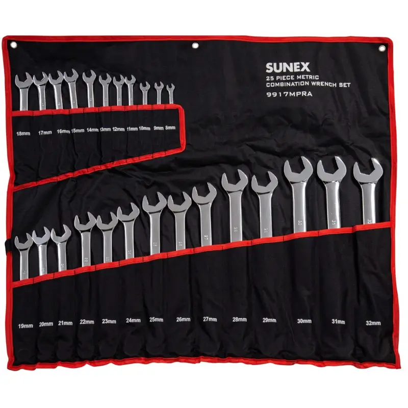 25 Pc. Metric Full Polish V-Groove Combo Wrench Set Sun9917mpra Sunex 1