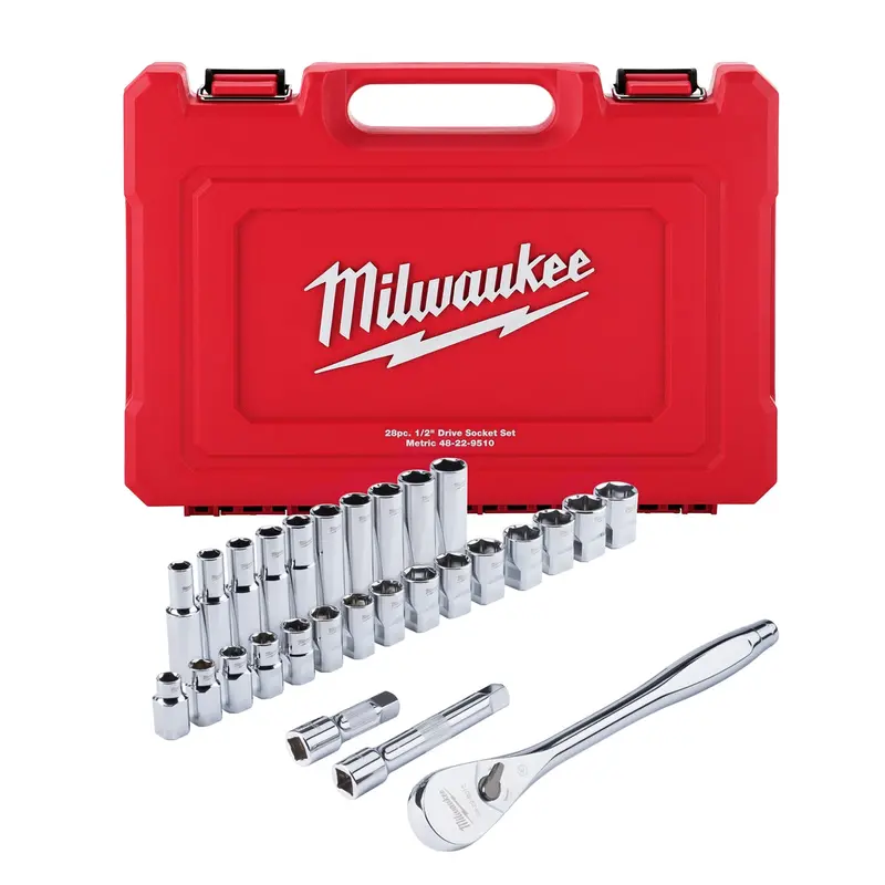 28-Piece 1/2 In. Socket Wrench Set Metric Mlw48-22-9510 Milwaukee Tool 1
