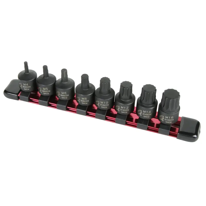 3/8" Drive 8 Pc. Stubby Triple Square Impact Bit Set Sun3640 Sunex 1