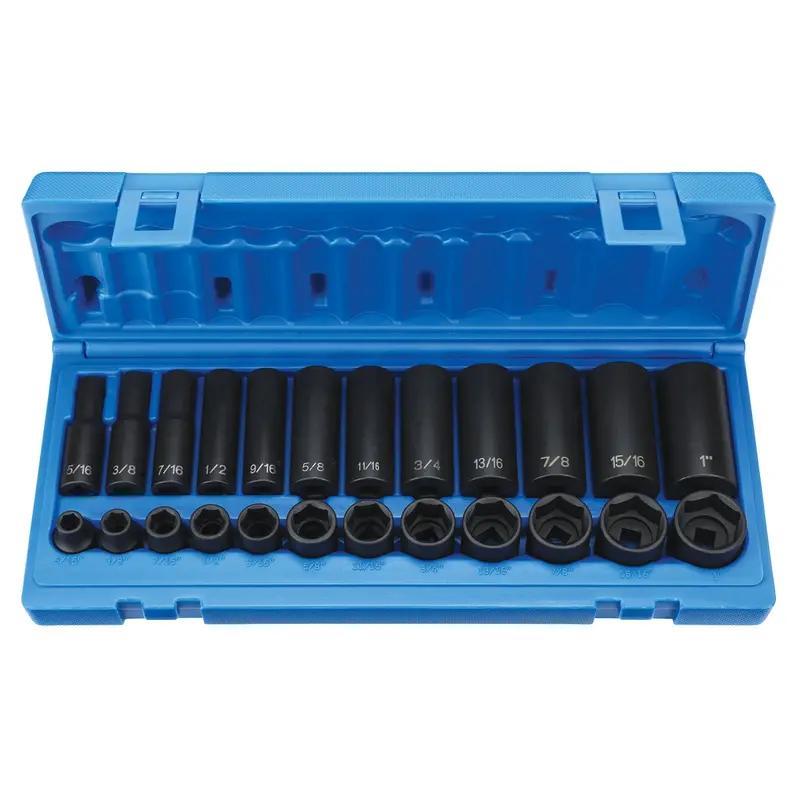 3/8In Dr 24Pc Standard & Deep Fractional Set Gre1224rd Grey Pneumatic 1
