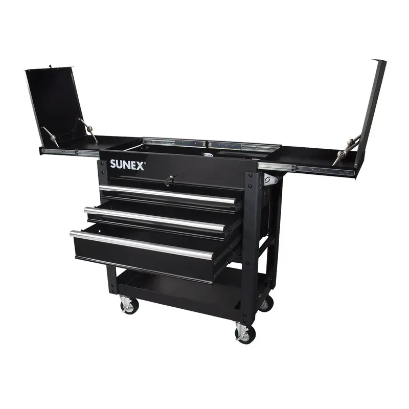 3 Drawer Utility Cart With Sliding Top, Black Sun8035xtbk Sunex 1