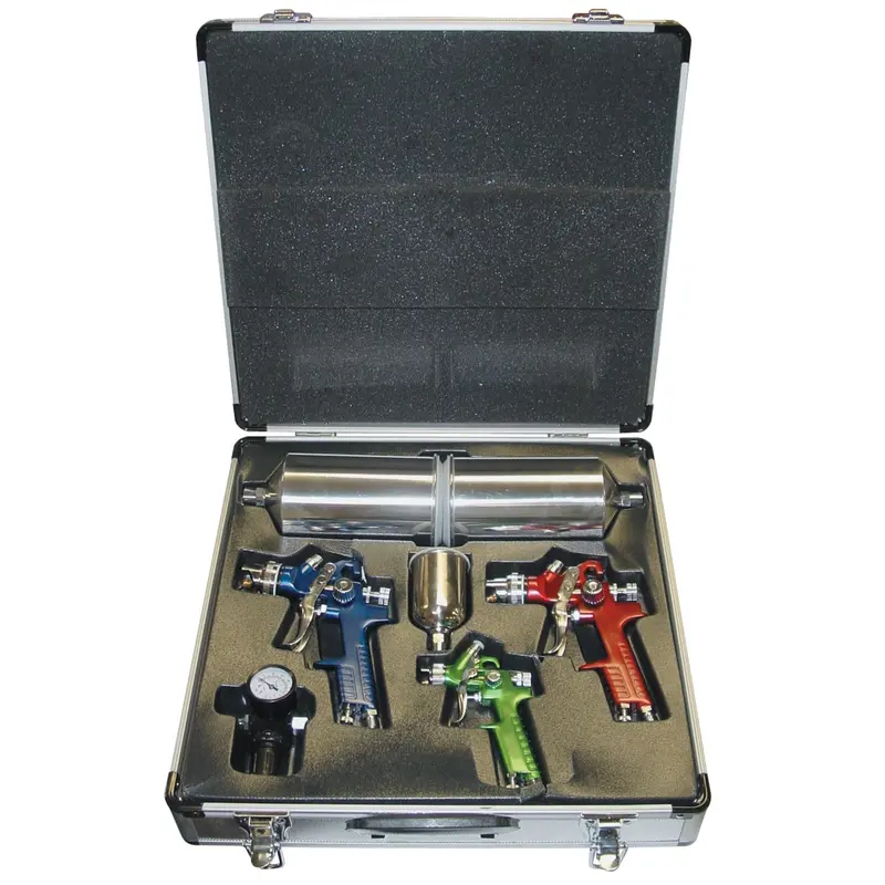 4 Piece Hvlp Color-Coded Triple Set-Up Spray Gun Kit With Case Tit19221 Titan 1