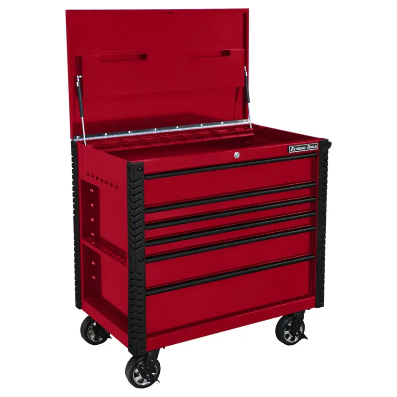 41 In. 6-Drawer Tool Cart W/Bumpers, Red W/Black-Drawer Pulls Extex4106tcrdbk Extreme Tools 1