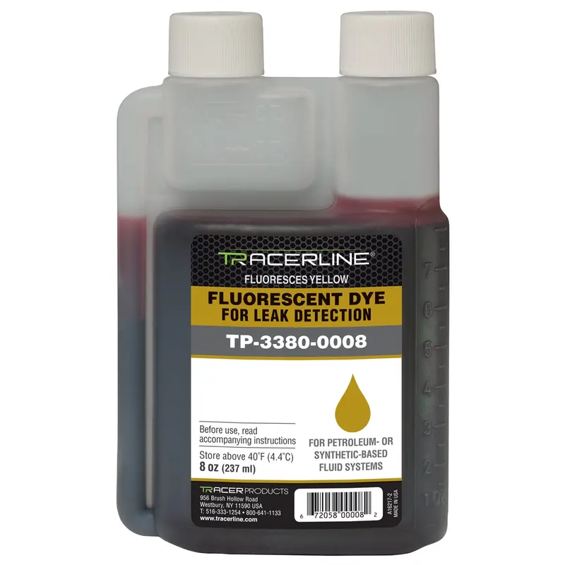 8 Oz. Bottle Synthetic Or Petroleum-Based Fluid Dye - Glows Yellow Tratp33800008 Tracer Products 1