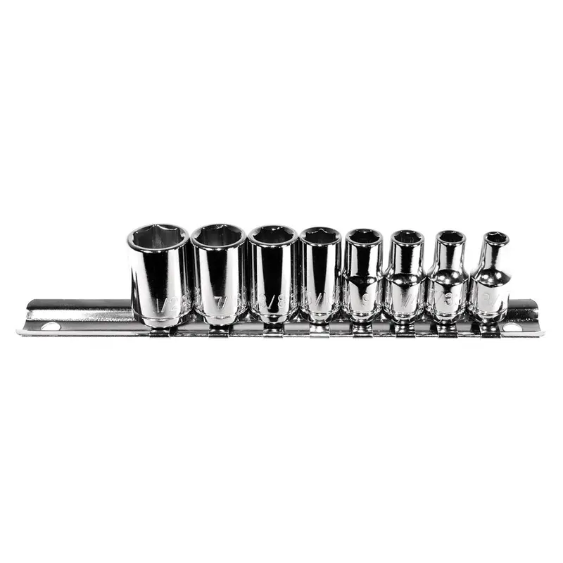 8-Piece 1/4 In. Drive 6-Point Fractional Sae Socket Set With Socket Rail Kti21100 K Tool International 1