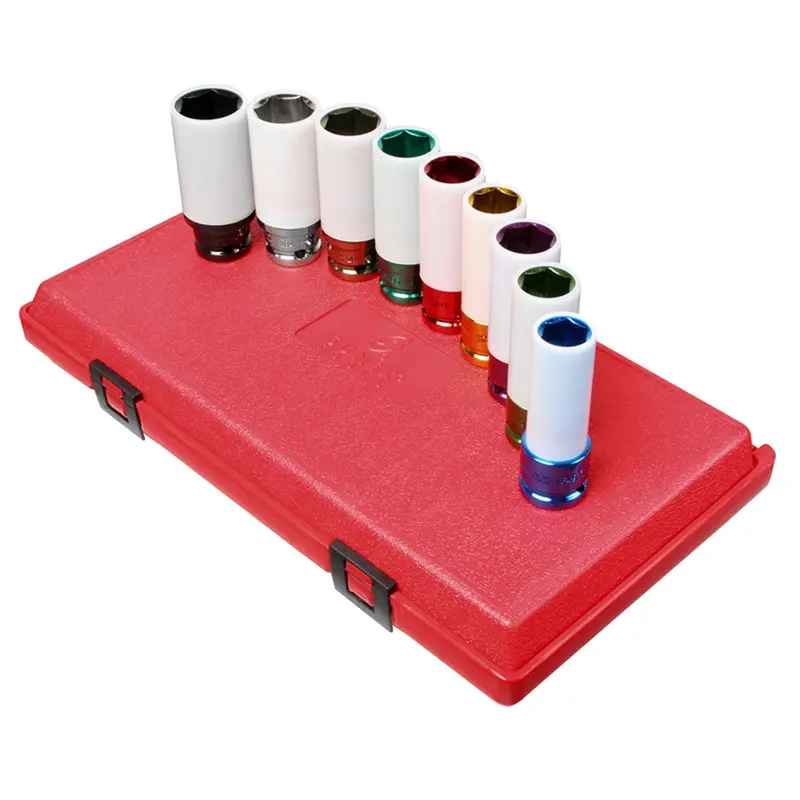 9 Piece 1/2" Drive 6 Point Extra Thin Wall Sae And Metric Wheel Protector Impact Socket Set Sun2849 Sunex 1