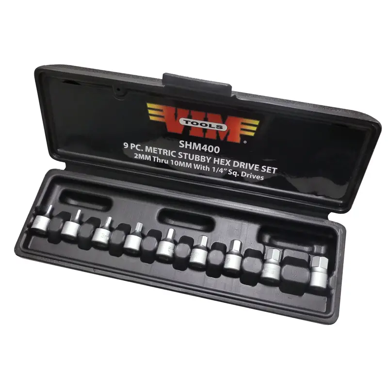 9 Piece 1/4" Drive Metric 2Mm - 10Mm Stubby Hex Bit Set Vimshm400 Vim Products 1
