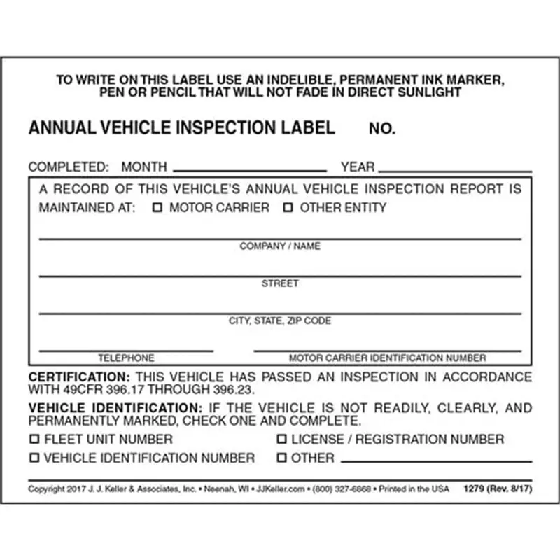 Annual Vehicle Inspection Vinyl Label W/ Mylar Laminate Tmrdotlabels The Main Resource 1