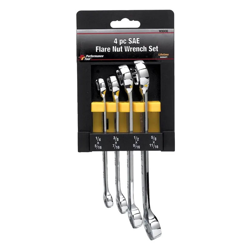 Chrome Flare Nut Wrench Set, 4 Piece, 1/4" To 11/16", Fully Polished Wlmw30430 Wilmar Corp. / Performance Tool 1