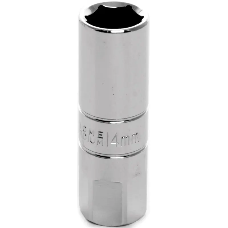 Chrome Spark Plug Socket, 3/8" Drive, 14Mm, 6 Point, Deep, With 17Mm Hex Bolster Wlmw38166 Wilmar Corp. / Performance Tool 1