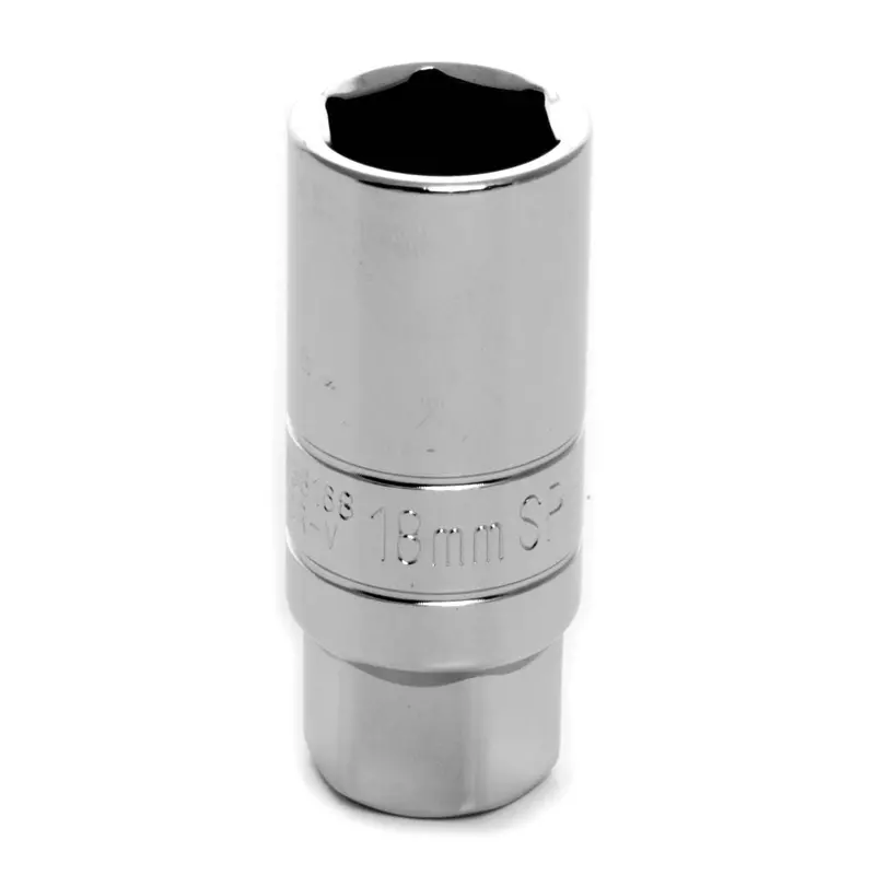Chrome Spark Plug Socket, 3/8" Drive, 18Mm, 6 Point, Deep, With 22Mm Hex Bolster Wlmw38168 Wilmar Corp. / Performance Tool 1