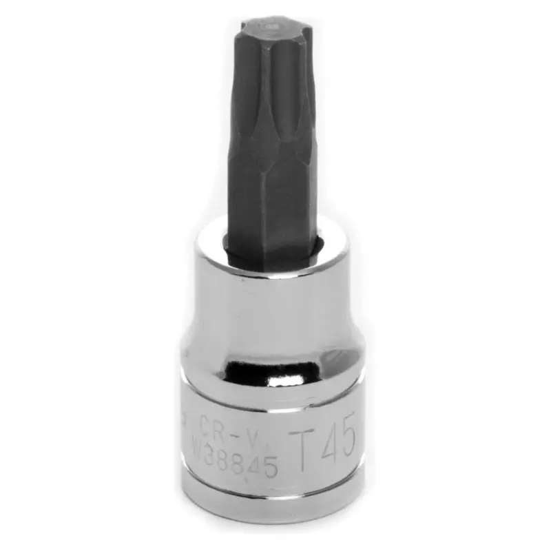 Chrome Torx Bit Socket, 3/8" Drive, T45 Internal Torx Bit Wlmw38845 Wilmar Corp. / Performance Tool 1