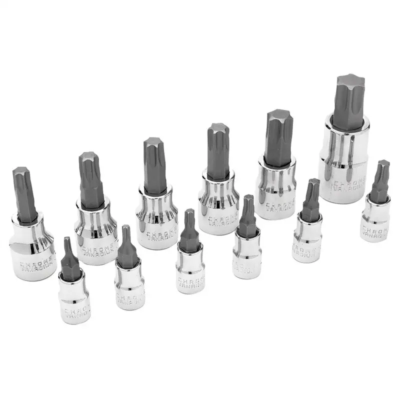 Chrome Torx Bit Socket Set, 12 Piece, 1/4", 3/8" And 1/2" Drive, T15 - T60 Internal Torx Bit Sockets Wlmw38802 Wilmar Corp. / Performance Tool 1