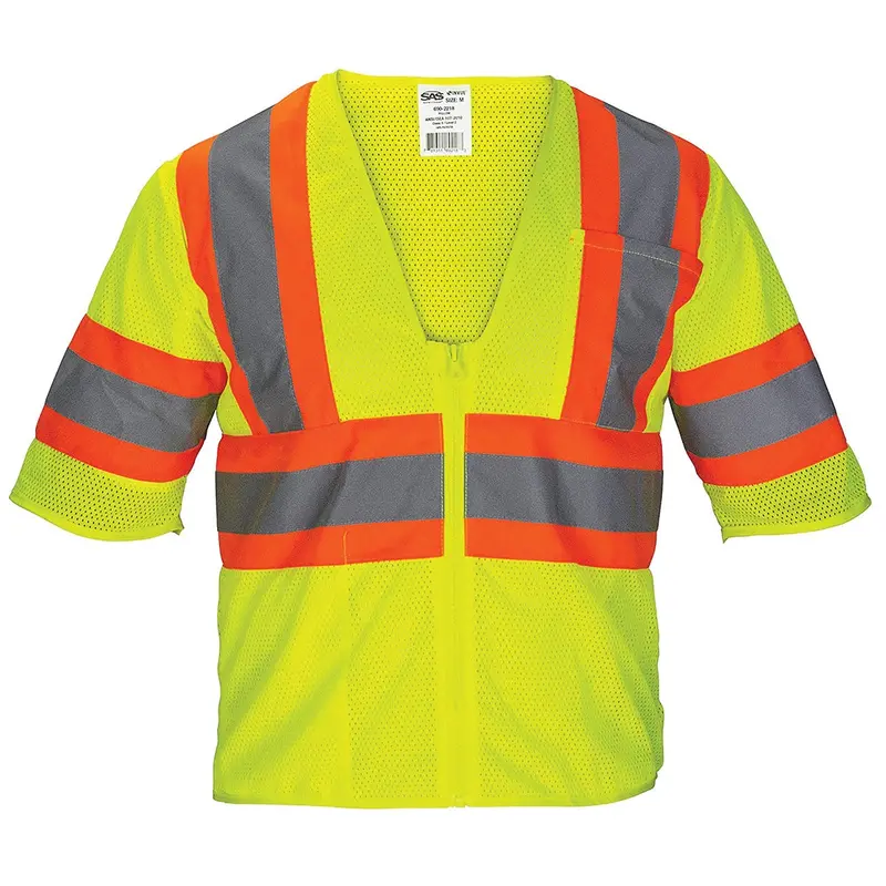 Class-3 Mesh Yellow Safety Vest W/ Front Zipper, Xxxl Sas690-2222 Sas Safety 1