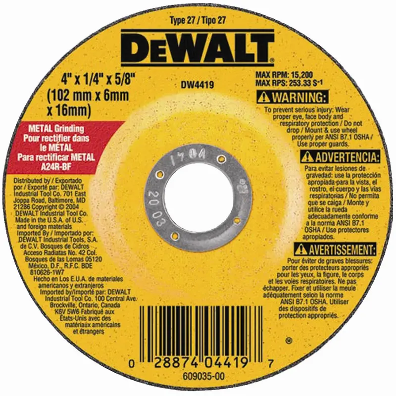 Dewalt 4" X 1/4" X 5/8" High Performance Metal Grinding Wheel Dwtdw4419 Dewalt 1