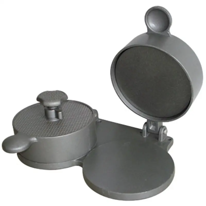 Double Patty Hamburger Press, Adjustable Thickness, Spring Plungers, Aluminum Construction Bfomhpdbl New Buffalo Corporation 1