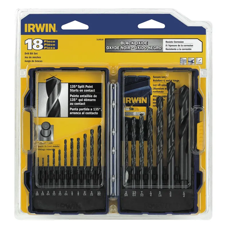 Drill Bit Set, 18 Piece, High Speed Steel, 3/8" Reduced Shank, 1/16" To 1/2", In Plastic Case Han314018 Hanson 1