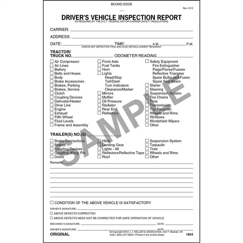 Driver's Vehicle Inspection Report W/ Carbon, 2-Ply, Commercial Tire Tmrdvir The Main Resource 1