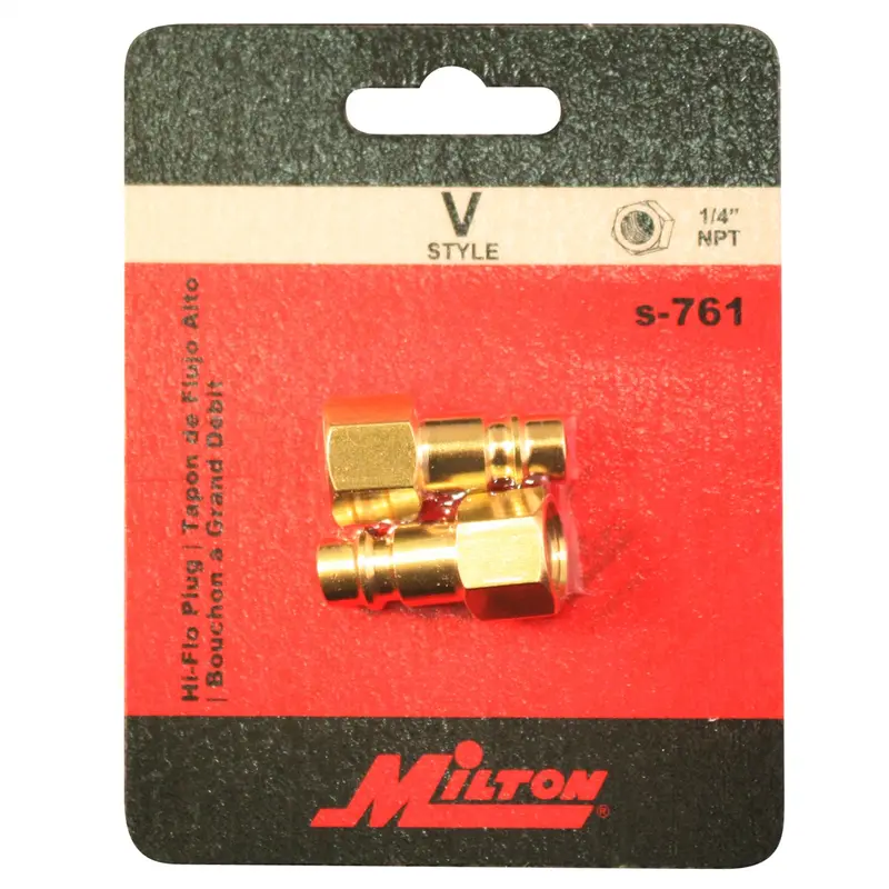 Hi-Flo V-Style 1/4" Fnpt Brass Plug 2/Cd Mils-761 Milton Industries 1