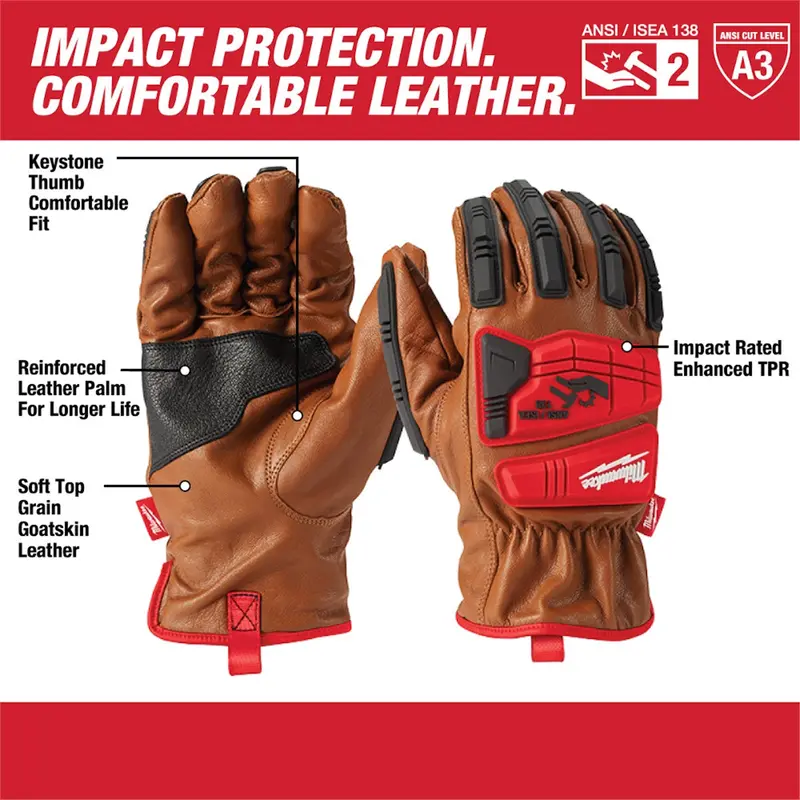 Impact Cut Level 3 Goatskin Leather Gloves, Large Mlw48-22-8772 Milwaukee Tool 1
