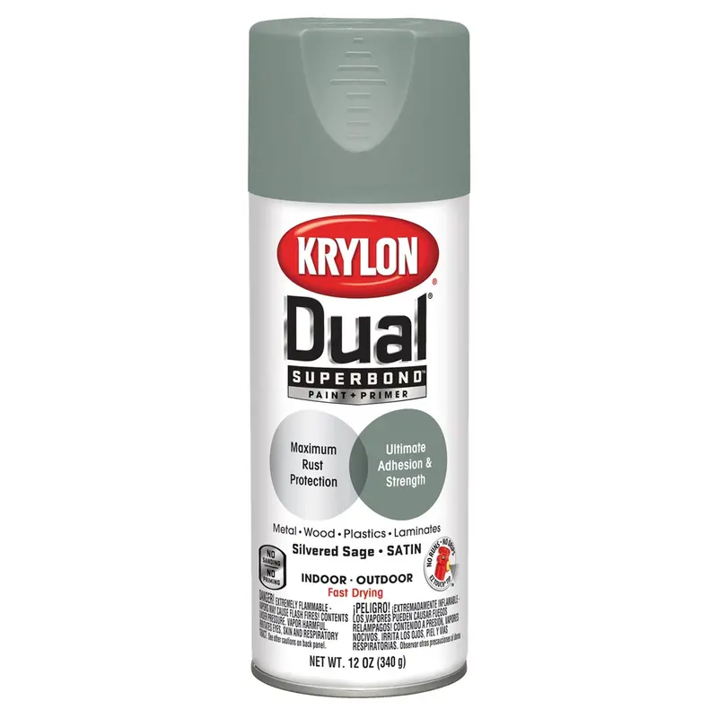 Krylon Dual Superbond Paint+Primer; Satin Silvered Sage; 12 Oz. Aerosol Dup8862 Krylon 1