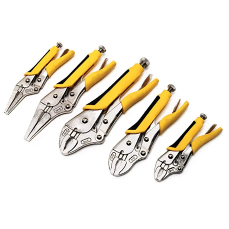 Locking Pliers Set, 5 Piece, 5", 7", 10" Curved Jaw, 6", 8" Long Nose, With Cushioned Grips Tit18453 Titan 1