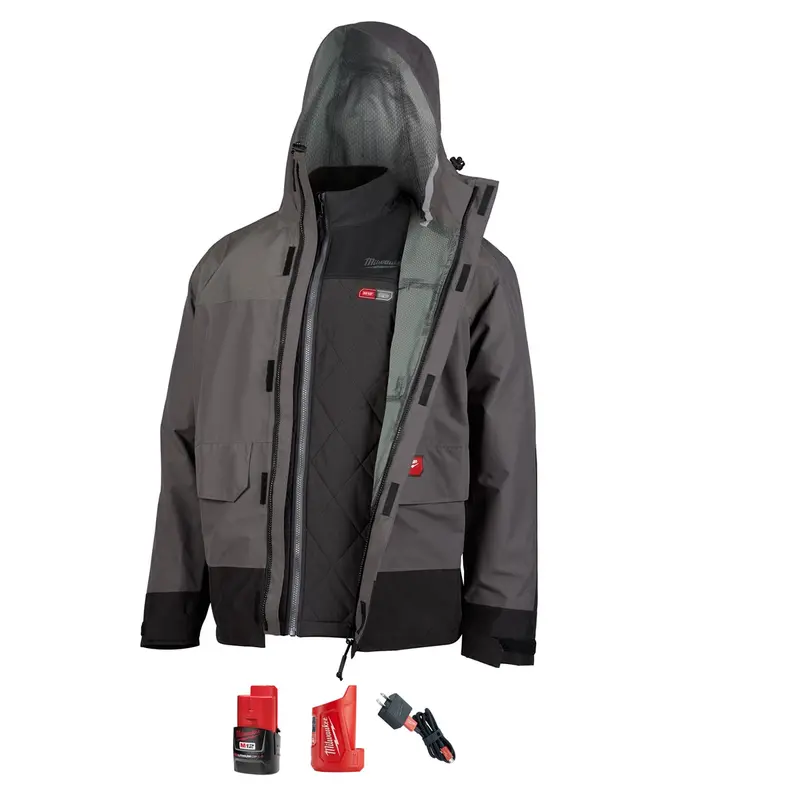 M12 3-In-1 Heated Axis Jacket Kit W/ Gray Rainshell Mlw203rn-21Xl Milwaukee Tool 1