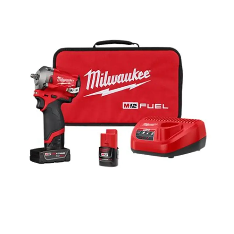 M12 Fuel 3/8 In. Stubby Impact Wrench W/ (2) Batteries Kit Mlw2554-22 Milwaukee Tool 1