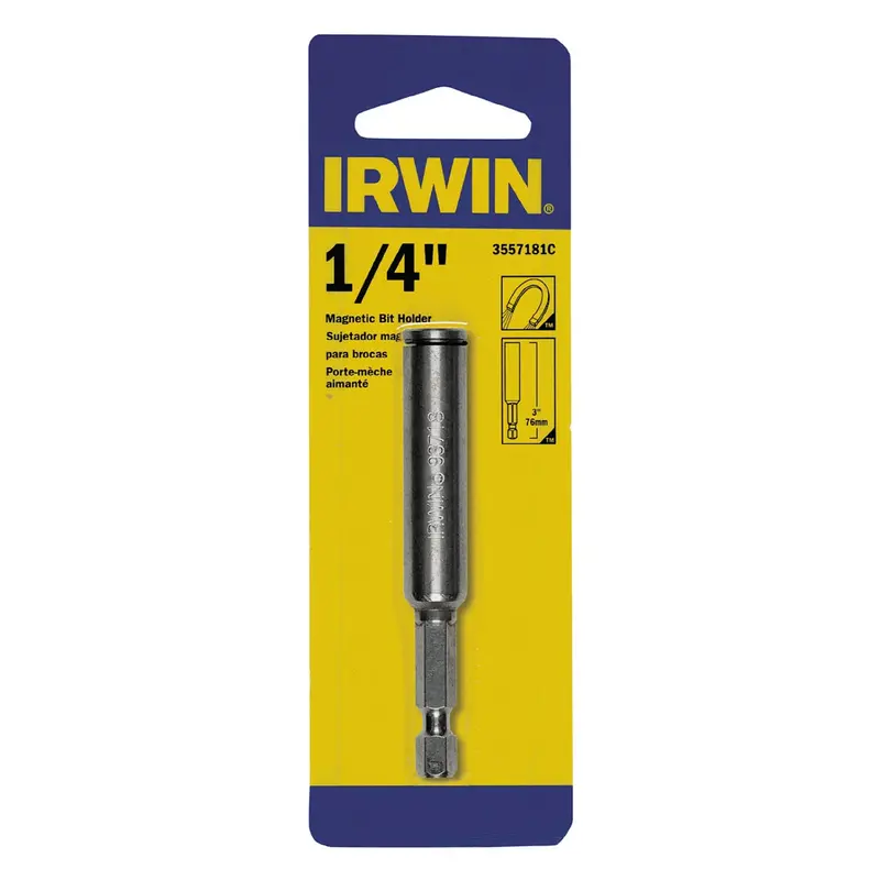 Magnetic Insert Bit Holder, For 1/4" Bits, 1/4" Hex Shank With Groove, 3" Long, Carded Irwiwaf252c Irwin Industrial 1
