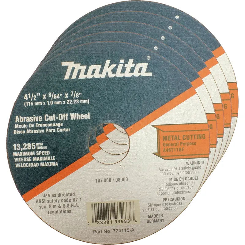Makita 4 1/2" X 7/8" X 3/64" Super Thin Metal Cut Off Wheel (Pack Of 25) Mak724115-A-25 Makita 1