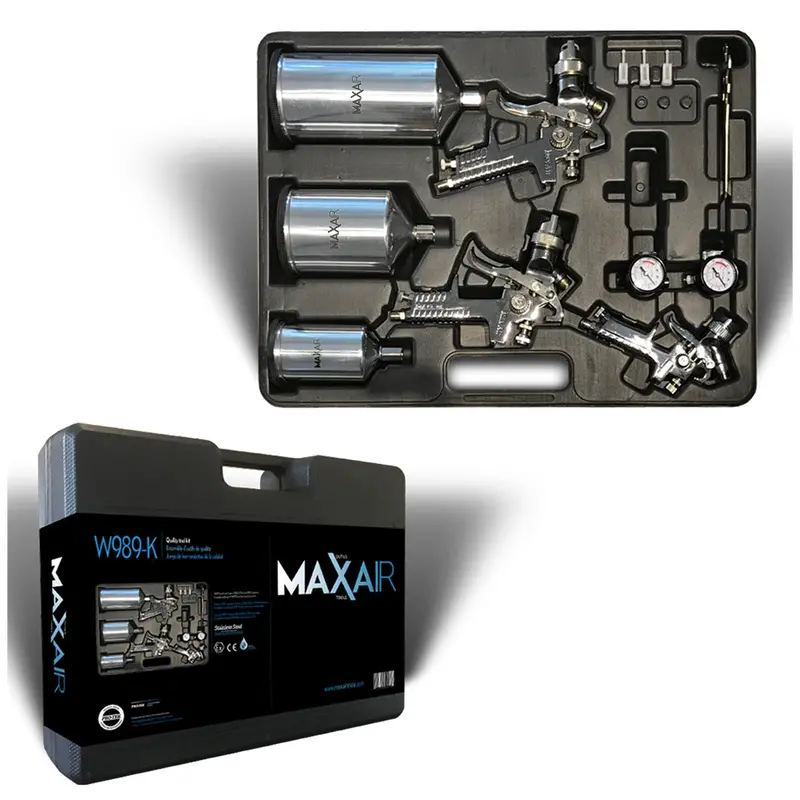 Max-Air 9 Pcs Kit 3 Paint Guns Ptkw989-K Pro-Tek 1