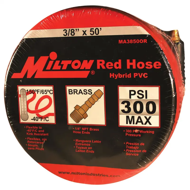 Milton Hybrid Pvc Red Hose 3/8 In. X 50 Ft. W/ 1/4 In. Npt Milma3850or Milton Industries 1