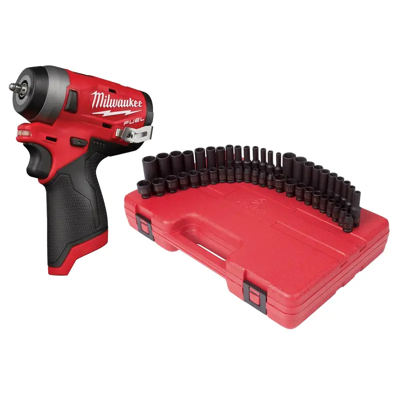 Milwaukee M12 Fuel 1/4 In. Drive Stubby Impact Wrench W/ Sunex 48-Piece 1/4 In. Impact Socket Set Sun1848-Mlw2552 Sunex 1
