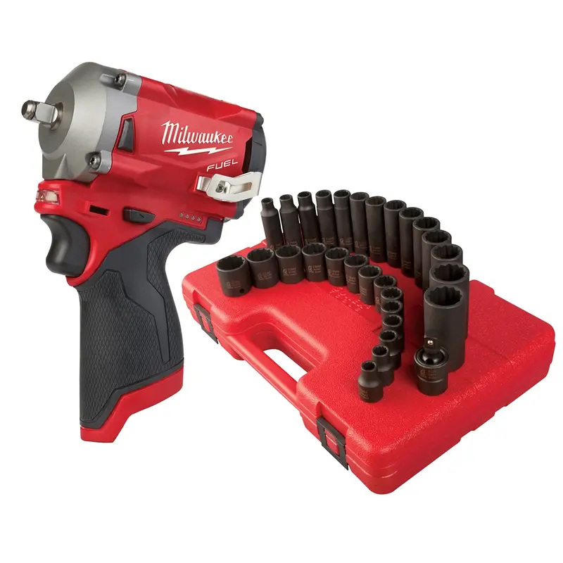 Milwaukee M12 Fuel Stub 3/8 In. Drive Impact Kit W/ Sunex 29-Piece 3/8 In. Drive 12-Point Master Socket Set Sun3330-Mlw2554 Sunex 1