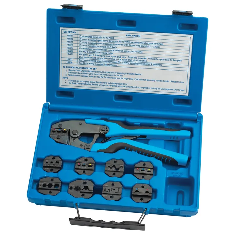 Quick Change Ratcheting Terminal Crimping Kit With 9 Die Sets Sgt18980 Sg Tool Aid 1