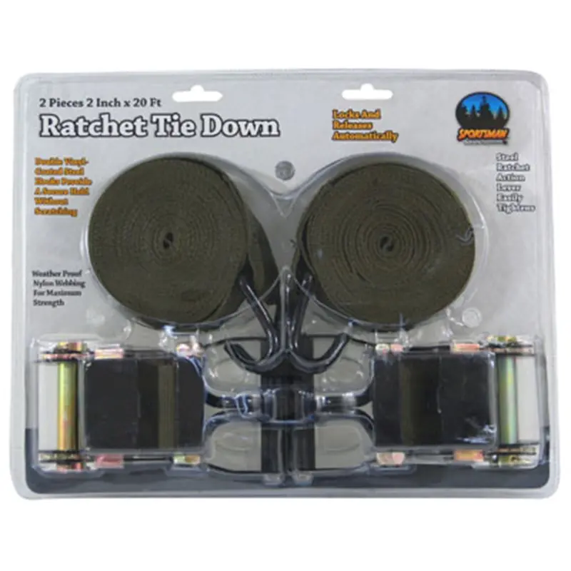 Ratchet Tie Down, 2" Wide X 20' Long, With Weatherproof Nylon Webbing And Vinyl Coated Hooks Bfortd220 New Buffalo Corporation 1