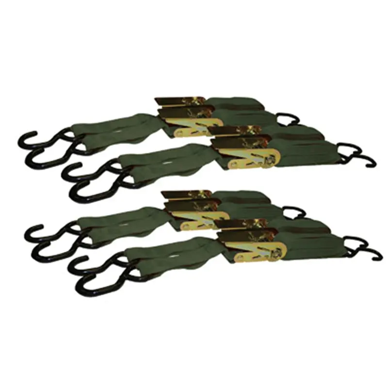 Ratchet Tie Down Set, 4 Piece, 1" Wide X 15' Long, Adjustable, With Vinyl Coated Hooks Bfoltd4 New Buffalo Corporation 1