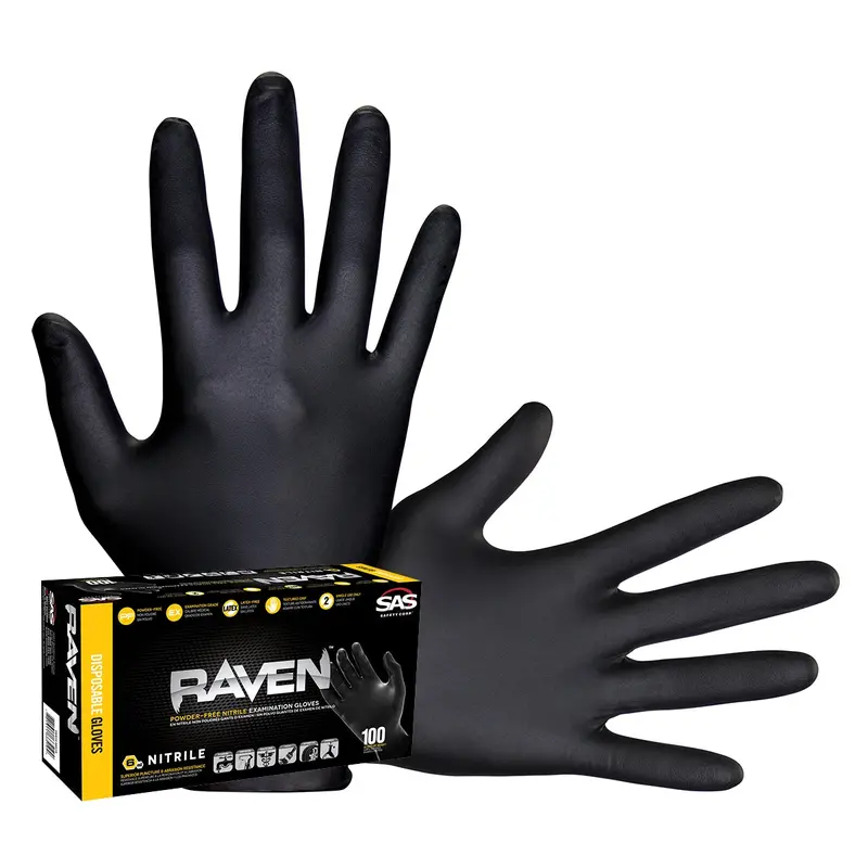 Raven Black 6Mil Powder-Free Nitrile Gloves, Small (Pack Of 100) Sas66516 Sas Safety 1