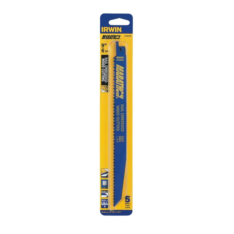 Reciprocating Saw Blade, 9 In. Long, 6 Tpi, Bi-Metal, For Nail Embedded Wood, (5-Pack) Han372956p5 Hanson 1