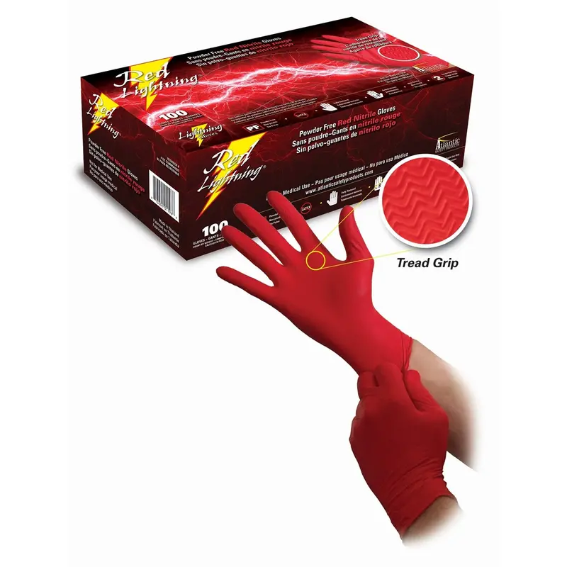 Red Lightning Nitrile Gloves With Tread Grip, Size Large Blgrl-L Atlantic Safety Company 1